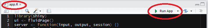 Shiny run app button